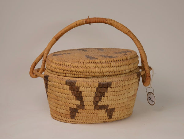 Handsome Antique Papago Basket with lid and handle