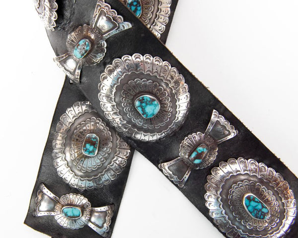 Navajo Concho Belt with Bisbee Turquoise settings - Herbert Taylor (1951-1996)