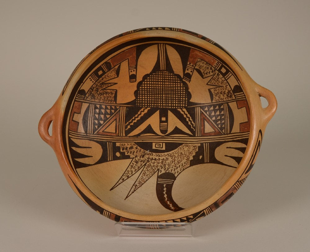 Hopi Pottery Bowl Polychrome with 2 side Lugs Unsigned