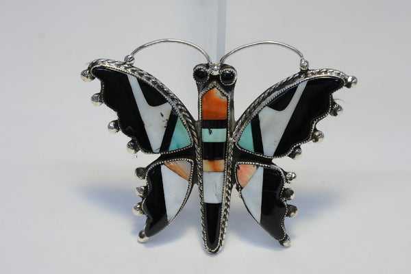 Large Antique Zuni Butterfly Pin by Leo Pablano