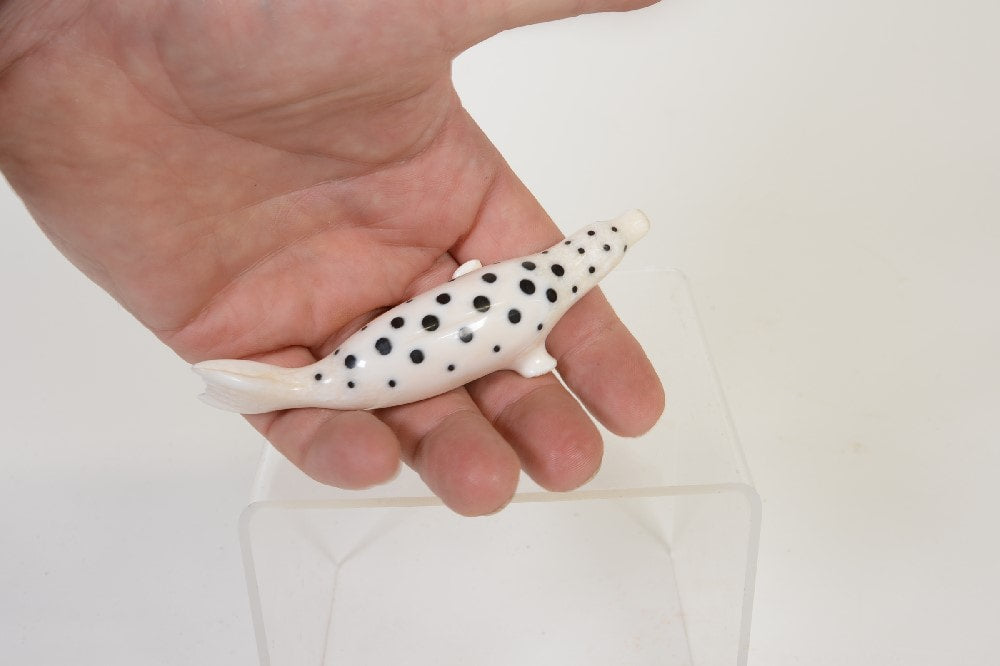 Eskimo Inuit Carved Walrus Ivory Spotted Seal