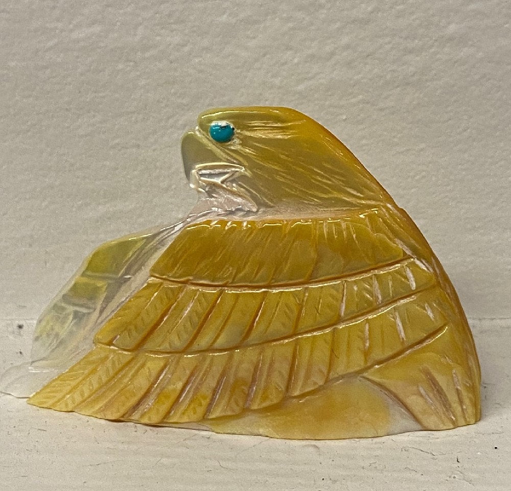 Zuni Fetish: Eagle - Corn - Village signed by Carlos Tsattie