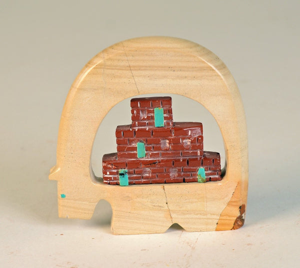 Zuni Bear Fetish / Village with Inset Turquoise