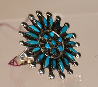 Zuni Needlepoint Cluster Turquoise Ring Size 7