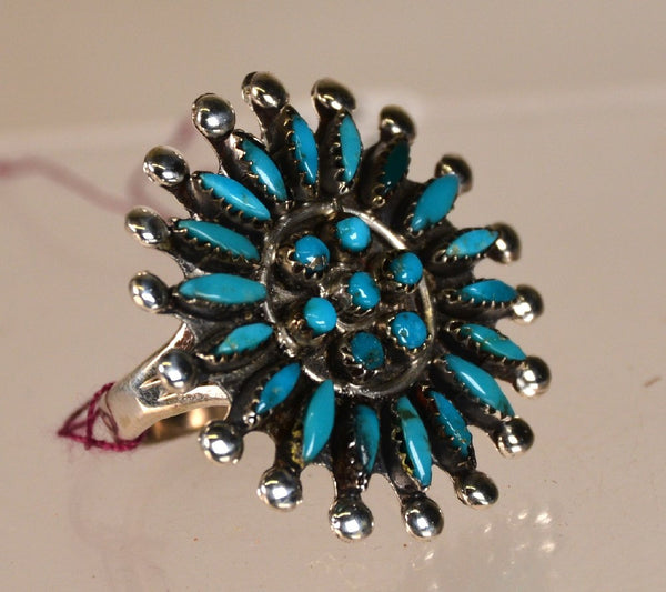 Zuni Needlepoint Cluster Turquoise Ring Size 7