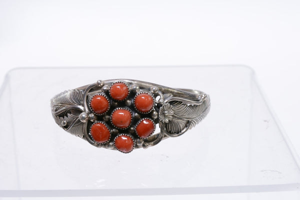 Navajo Coral Bracelet Stamped "Handmade by Kee Montoya"