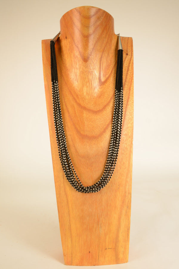 Santo Domingo Glass and Sterling Silver Beads Necklace by Mary Aguilar, Kewa
