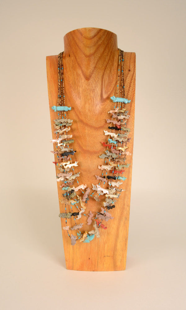 Zuni Five Strand Fox Fetish Necklace with Eagle Pendant