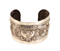 Large Antique Taxco Bracelet Sterling Silver Large Cuff with Mayan Face