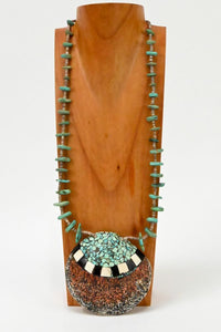 Large Santo Domingo Inlaid Shell with Turquoise Tab and Heishi Necklace